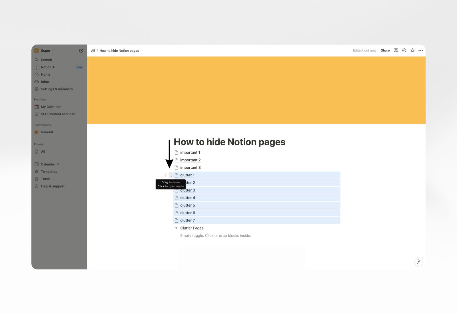 Hide Notion pages