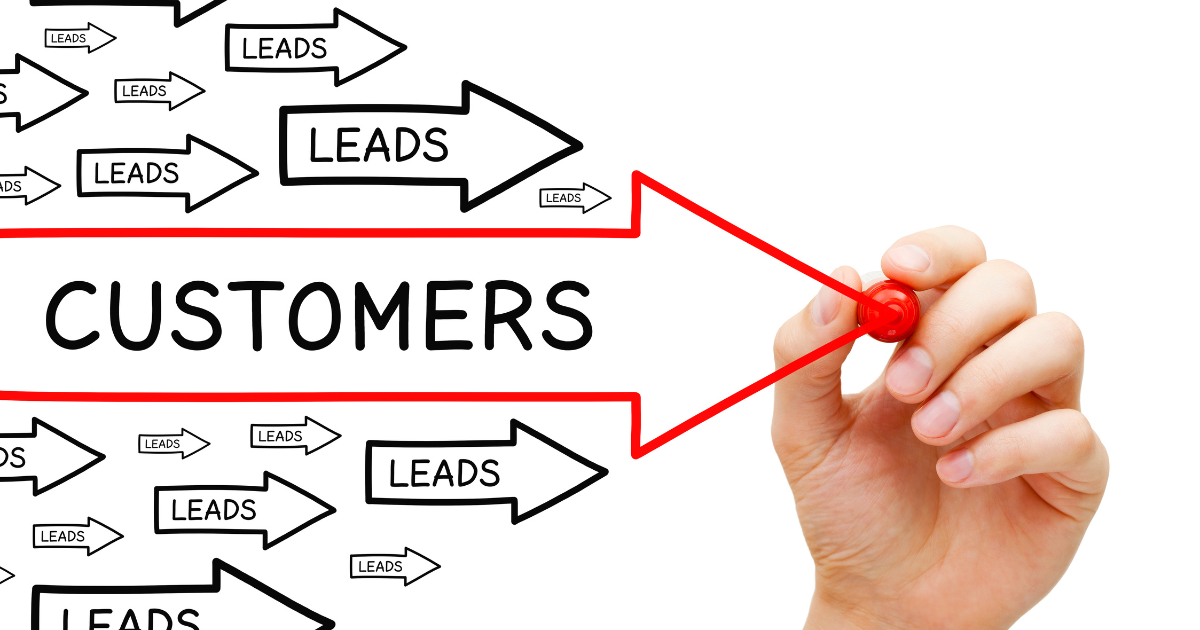 A graphic of arrows, representing converting leads to customers.