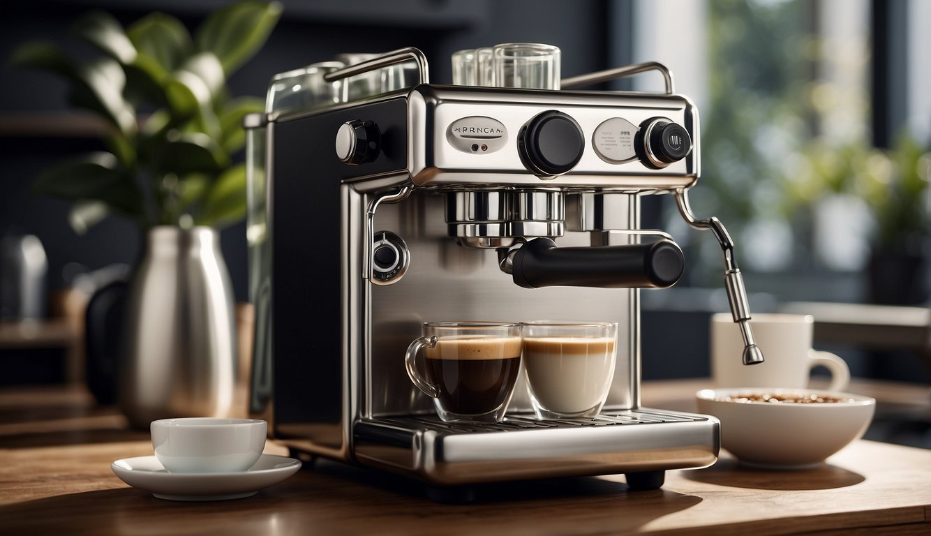 A compact 1000W Espresso Arno Mini Espresso Compacta with stainless steel finish and a steam wand for milk
