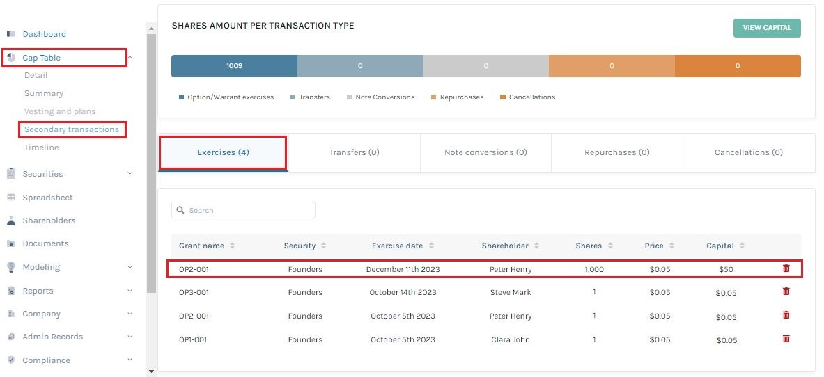 Secondary transactions