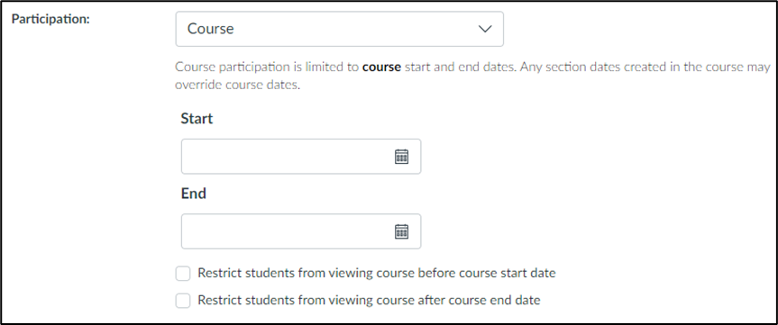 screenshot of course settings, participation options