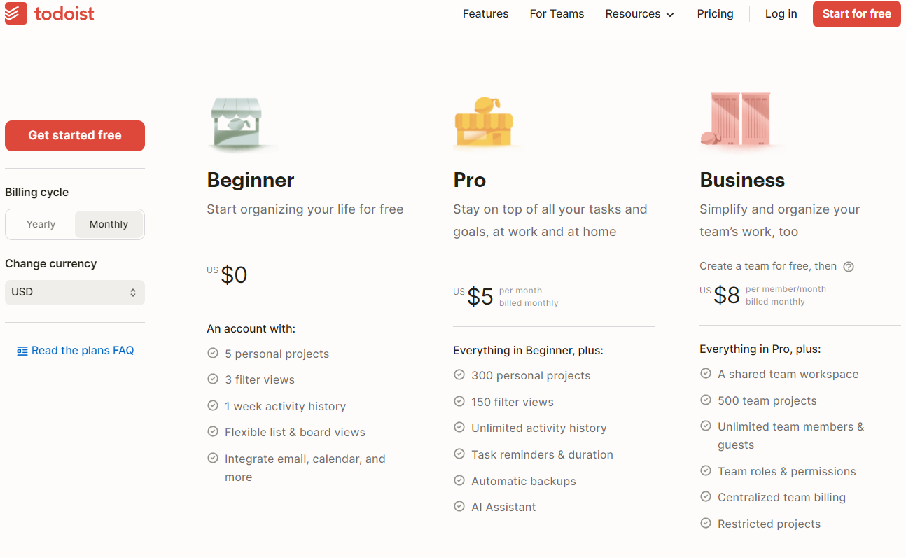 Pricing Plans for Todoist