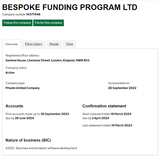 details of Bespoke Funding