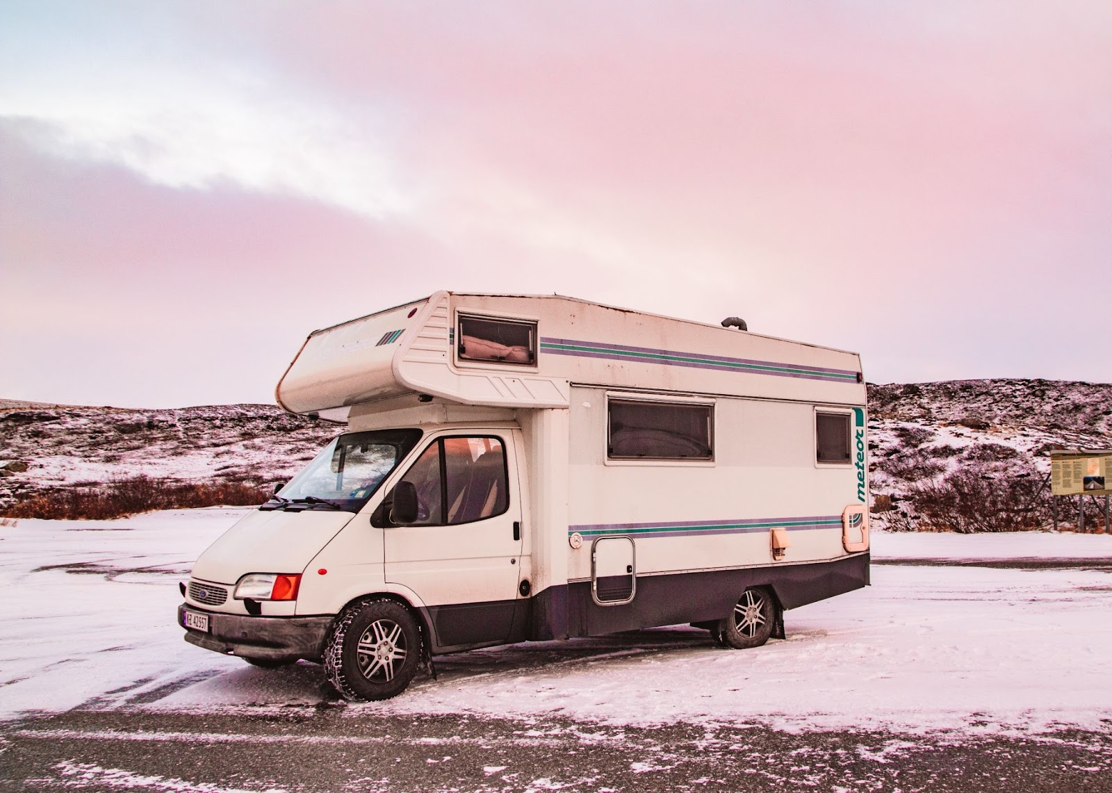 Camper on snowy tundra