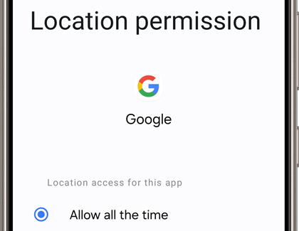 Location permission screen displaying the option 'Allow all the time' for the Google app