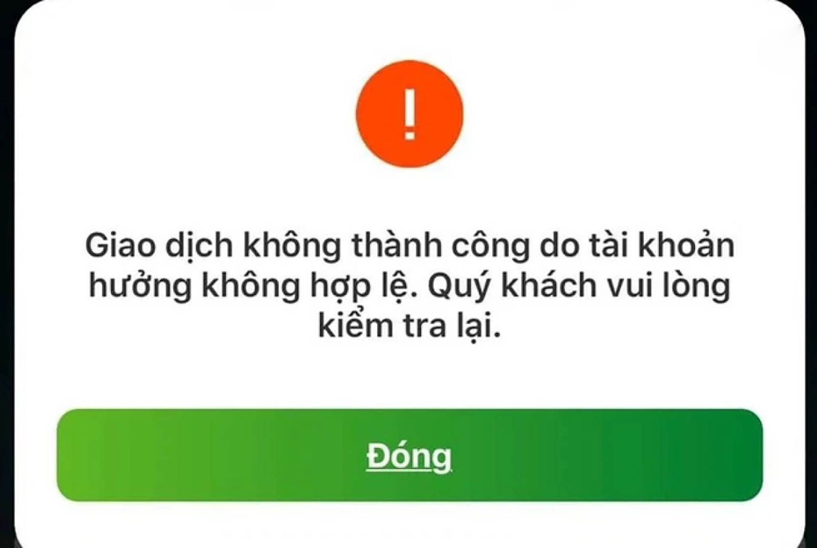 Lỗi tài khoản nguồn không hợp lệ Vietcombank