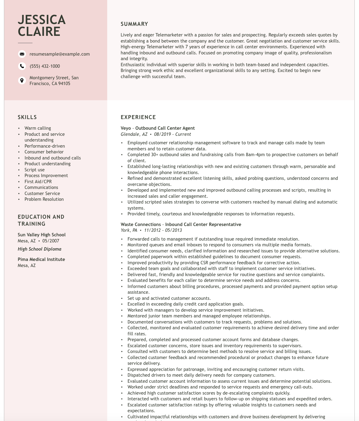 call center resume examples, outbound call center rep resume