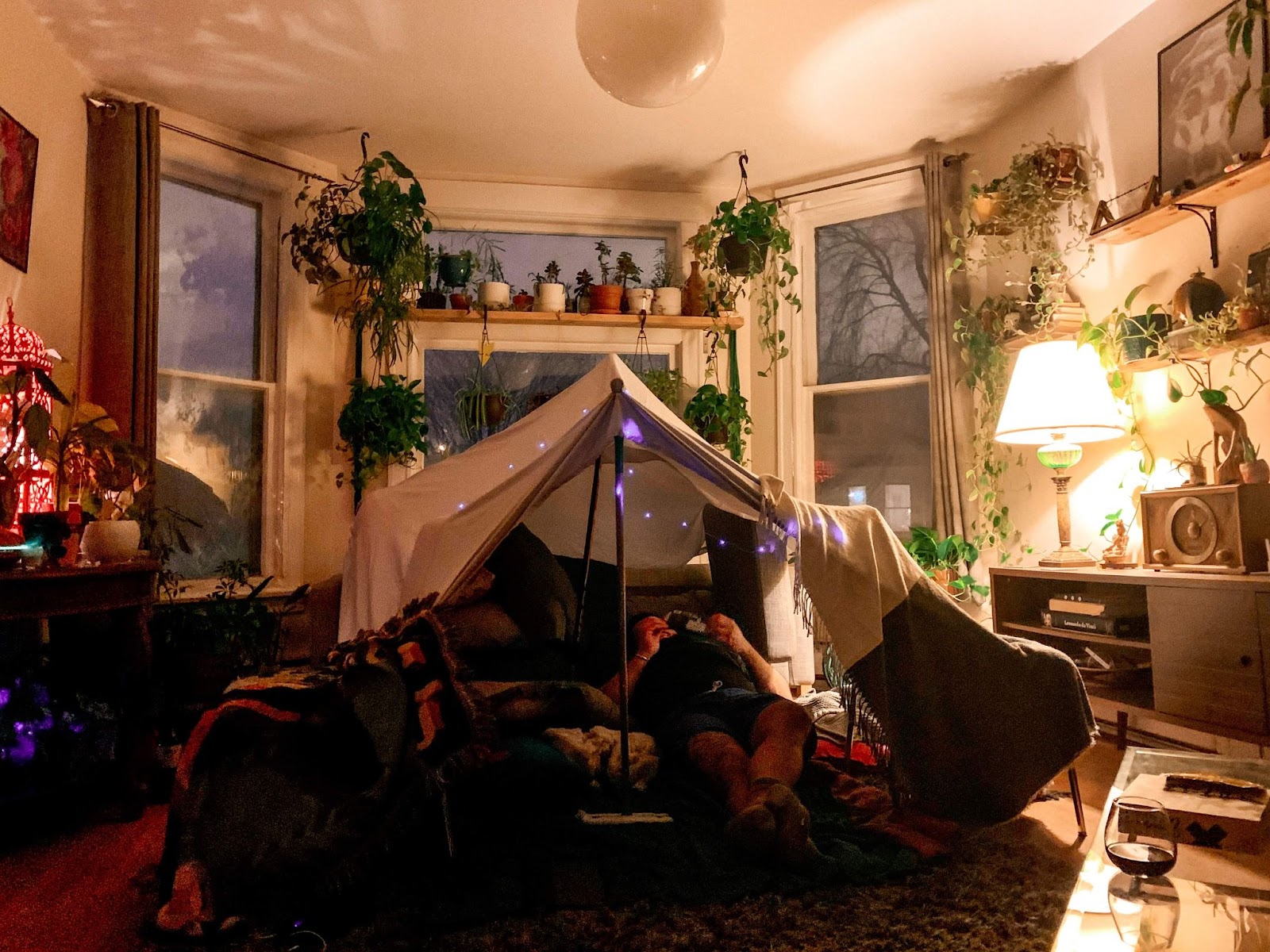 living room fort for at home date night idea
