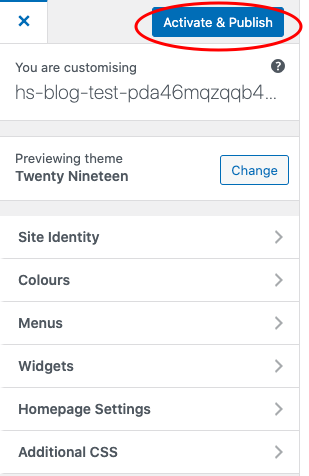 how to change wordpress theme, press activate and publish