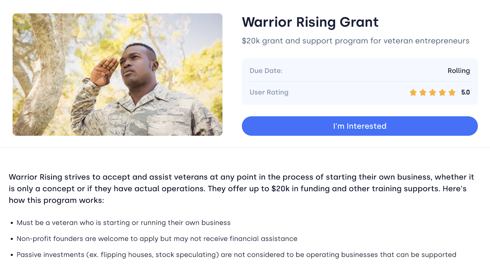 Business grants for veterans