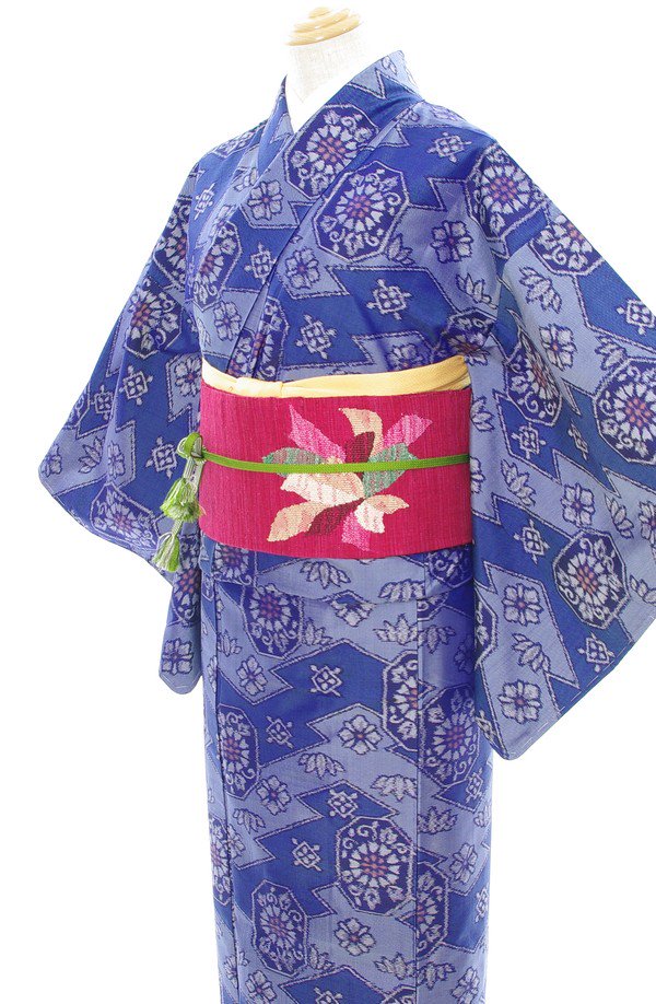 着物◎アンティーク 絽 印象的な深い青緑 ハート♡にも見える 