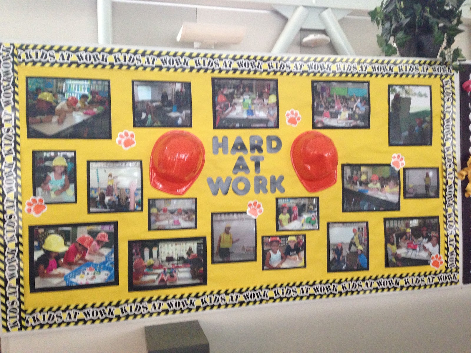 Hard at work, construction theme bulletin board. We could include staff ...