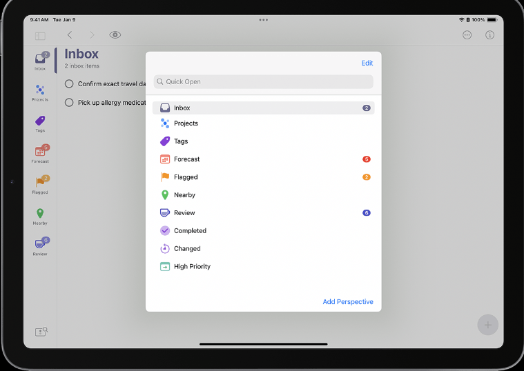 screenshot of omnifocus applicaiton