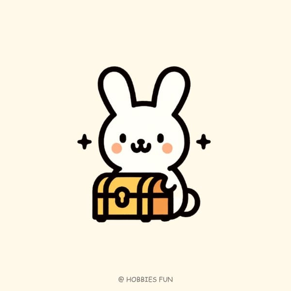 Cute Rabbit with Treasure Chest Drawing