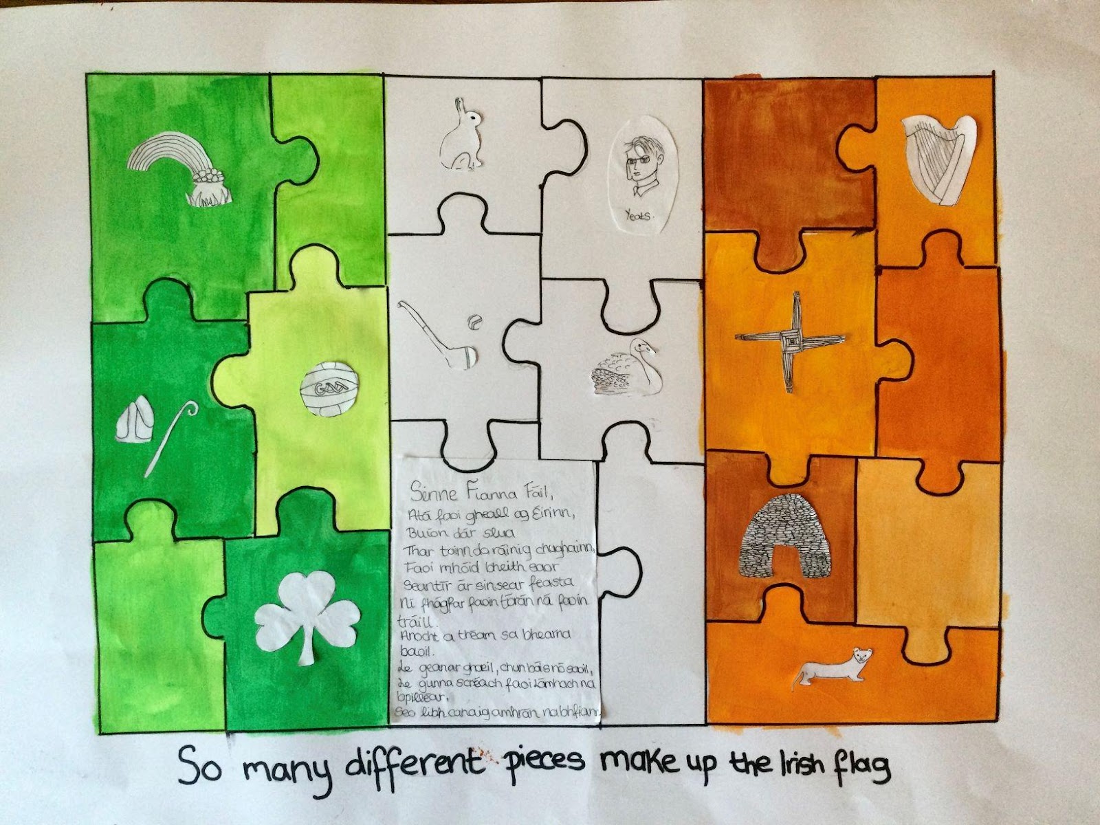 A puzzle with different colored pieces

Description automatically generated