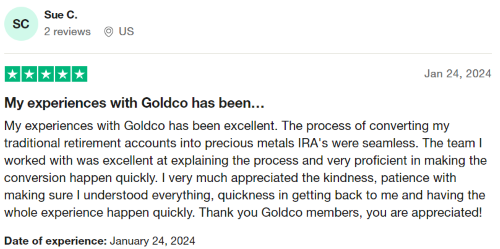 A positive Goldco IRA review from a person who loved how easy it was to set up their precious metals IRA. 
