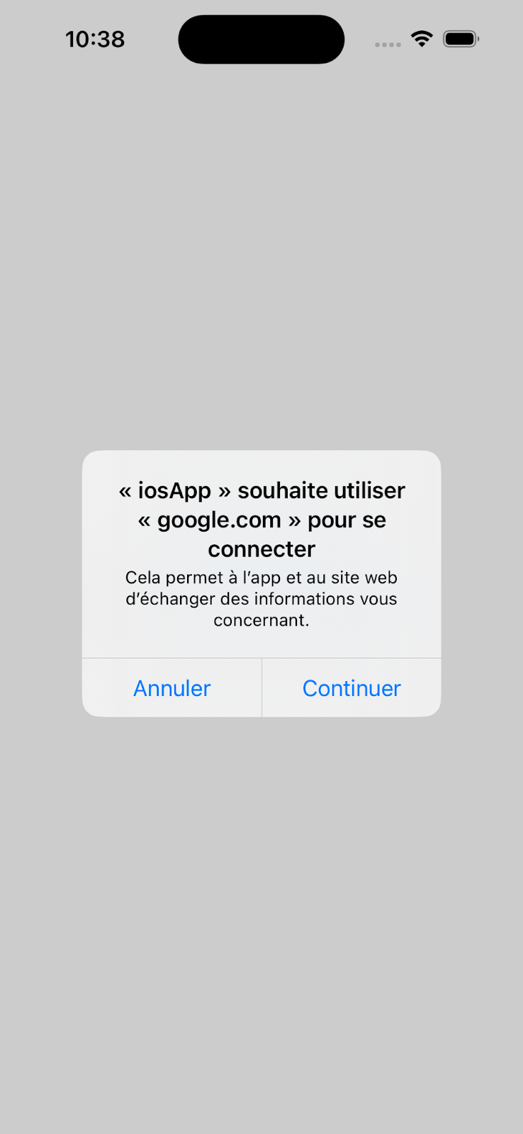 Pop-up d'Apple pour demander l'autorisation d'ouvrir la pop-up de Google