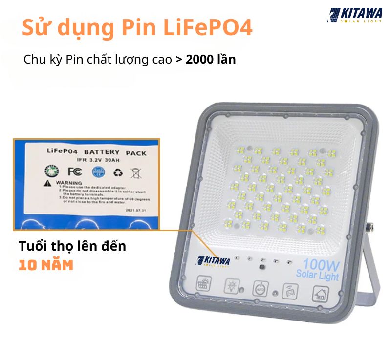 Đèn pha năng lượng mặt trời 100W bọc cầu Kitawa - DP11100