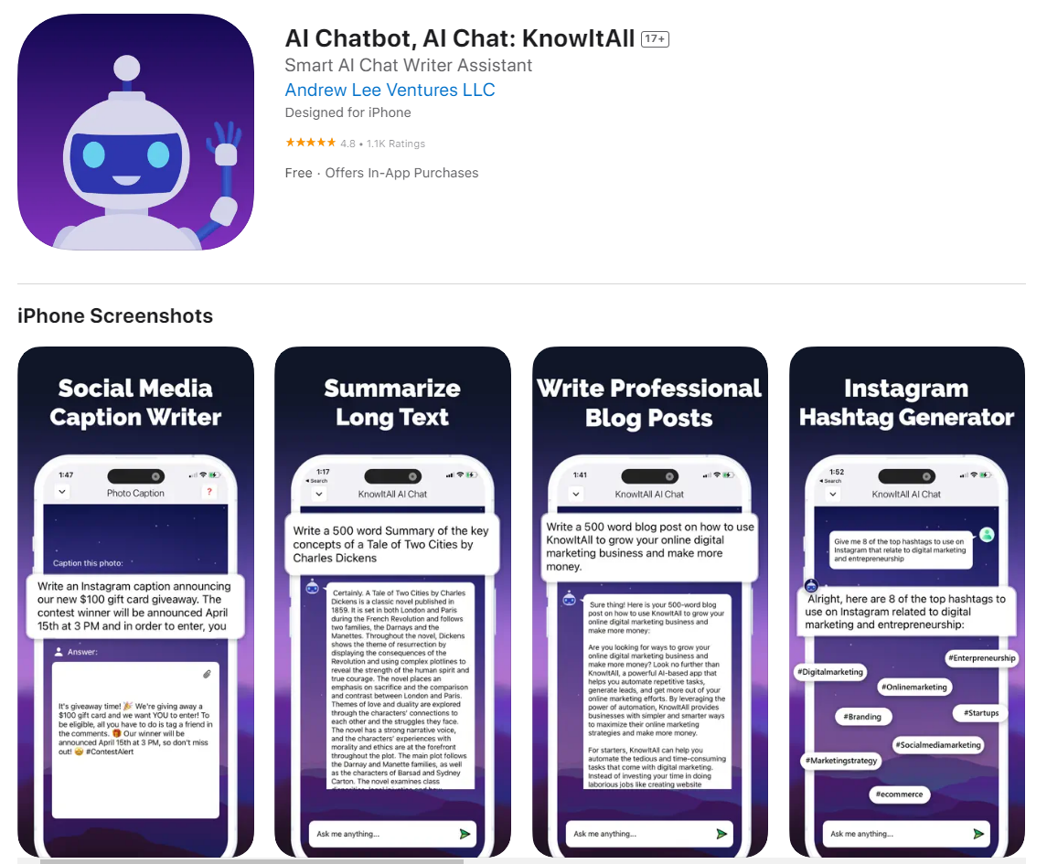 KnowItAll - best free ai apps for iphone