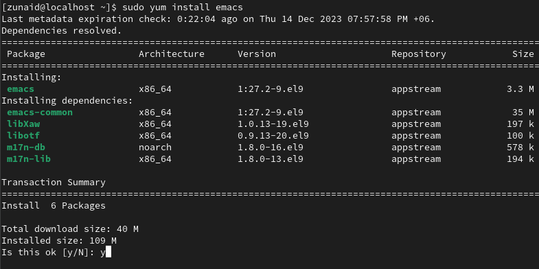 install emacs on AlmaLinux