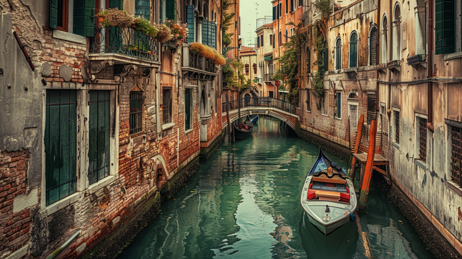 A small canal in between houses in Venice