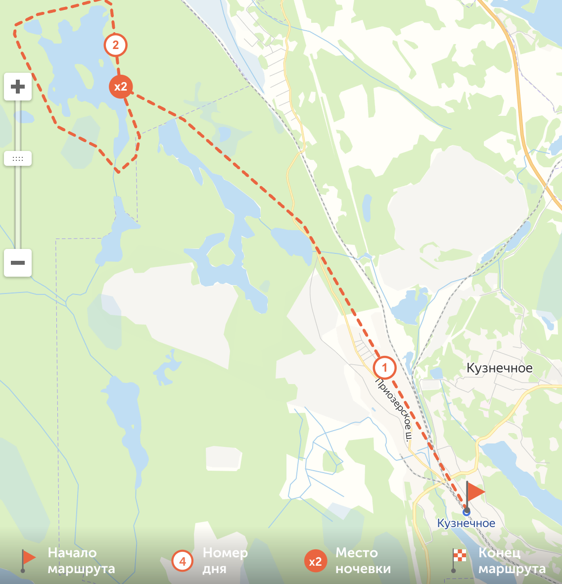 Маршрут похода с детьми к озерам Кузнечного в Ленинградской области