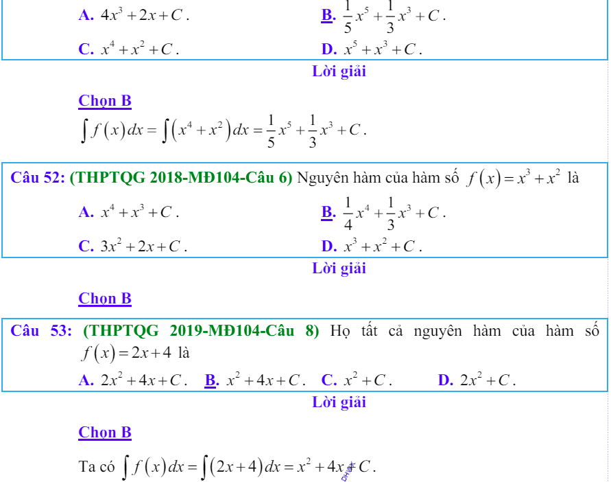 Công thức Nguyên hàm và bài tập từ đề thi có giải chi tiết
