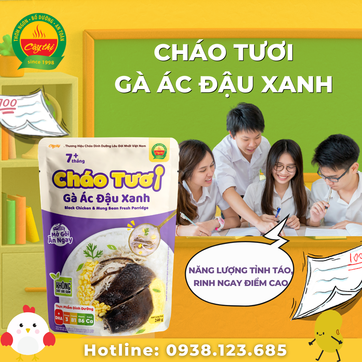 Cháo tươi gà ác đậu xanh