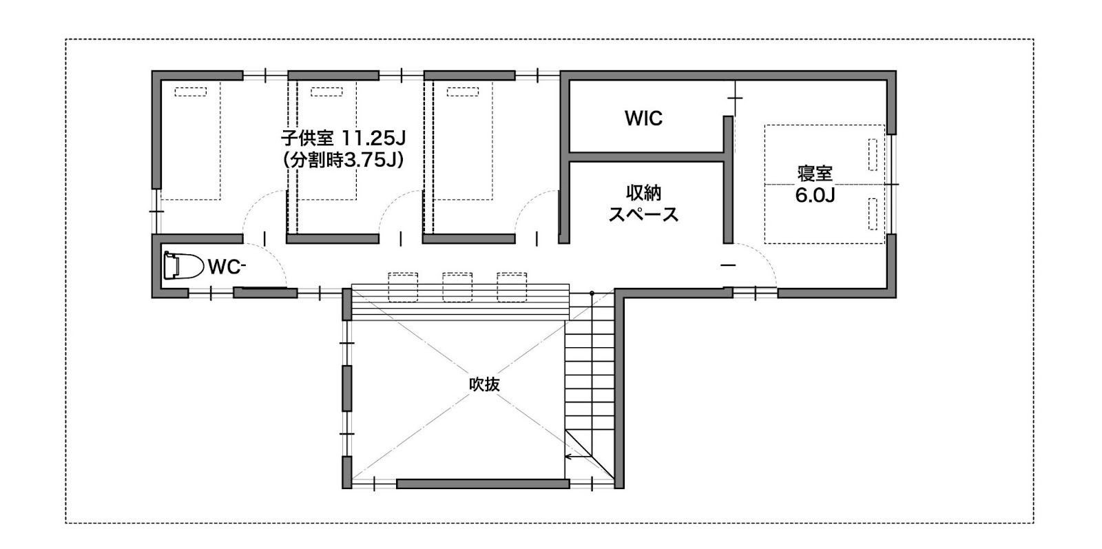 実例①【30坪～35坪】2階の子ども室は一続きで開放的に　1F