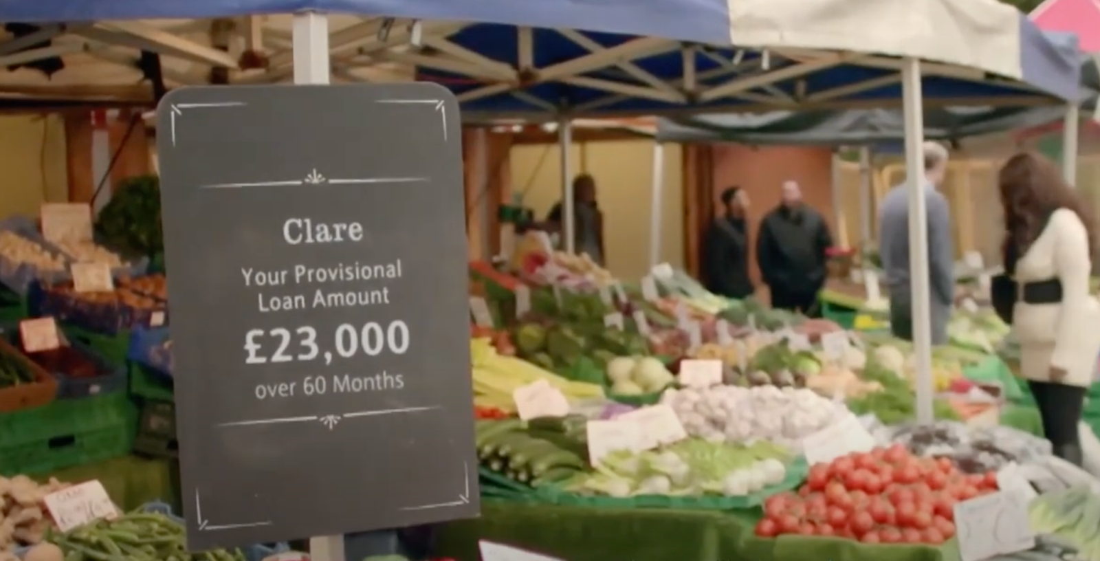 A chalk board at a market addressed to "Clare" demonstrating marketing personalisation in action