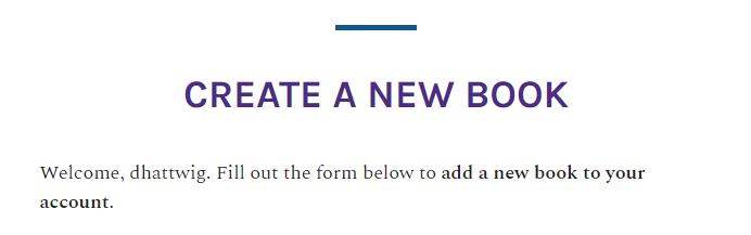 Screenshot of Create a New Book page
