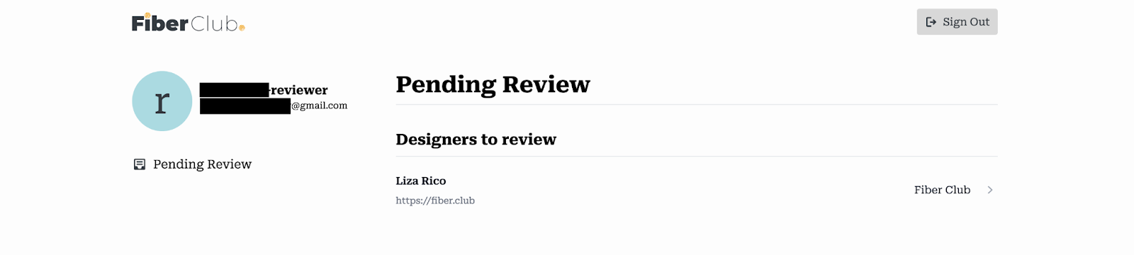 A screenshot of the Fiber Club admin panel to review designer enrollments.