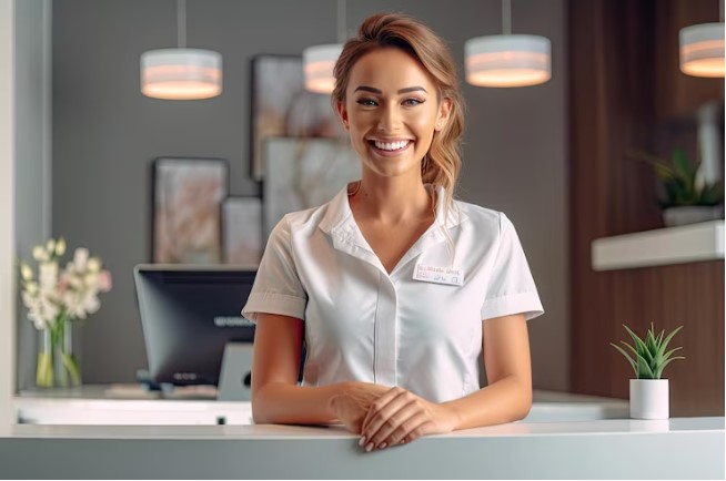 A female receptionist 