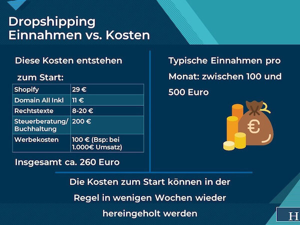 Dropshipping Einnahmen vs. Kosten