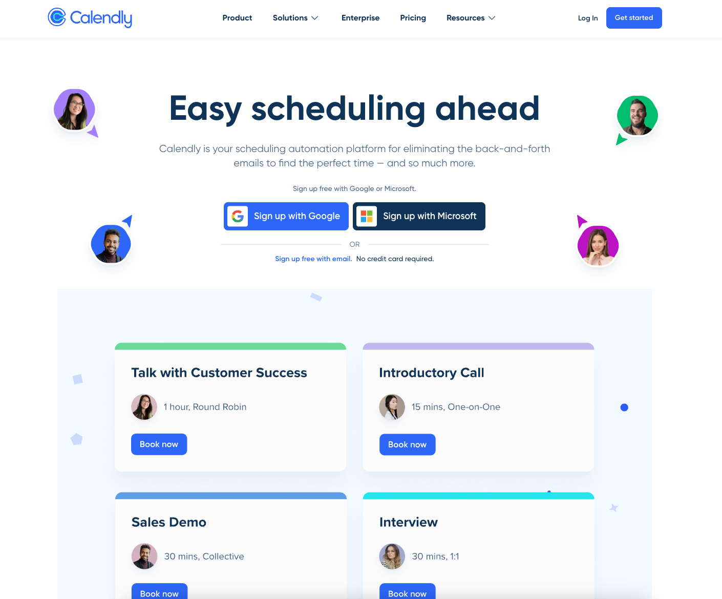 business website design example from calendly