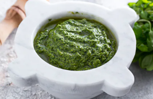 Pesto: A sauce from Liguria made of basil, pine nuts, garlic, Parmesan cheese, and olive oil. It's typically served with pasta