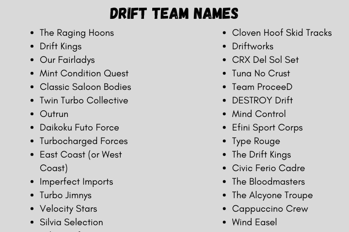 Drift Team Names