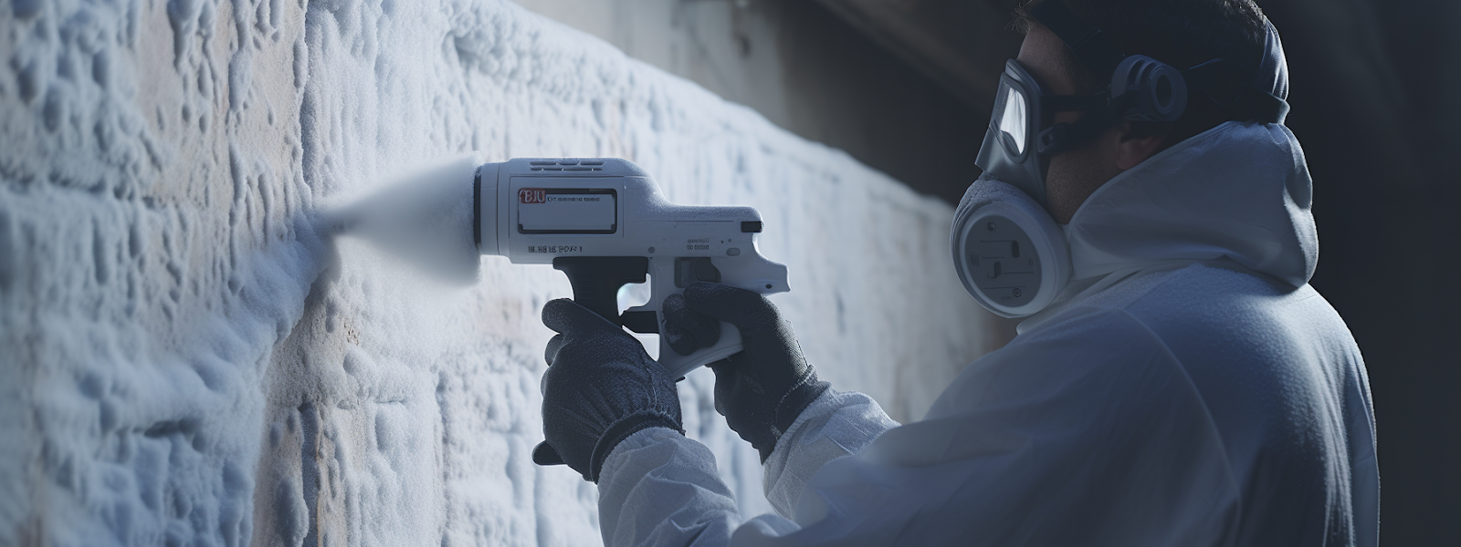 a person monitoring the temperature indicator on a spray foam insulation gun.