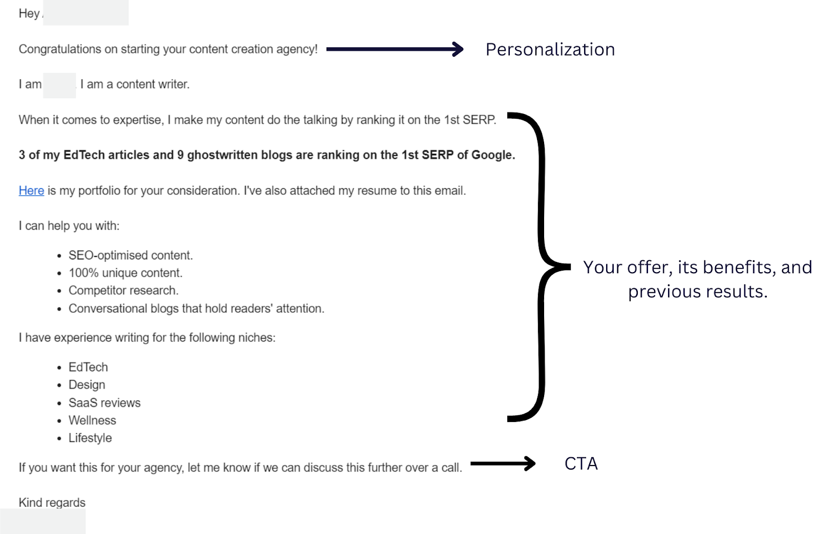 Example of a pitch with explanation.