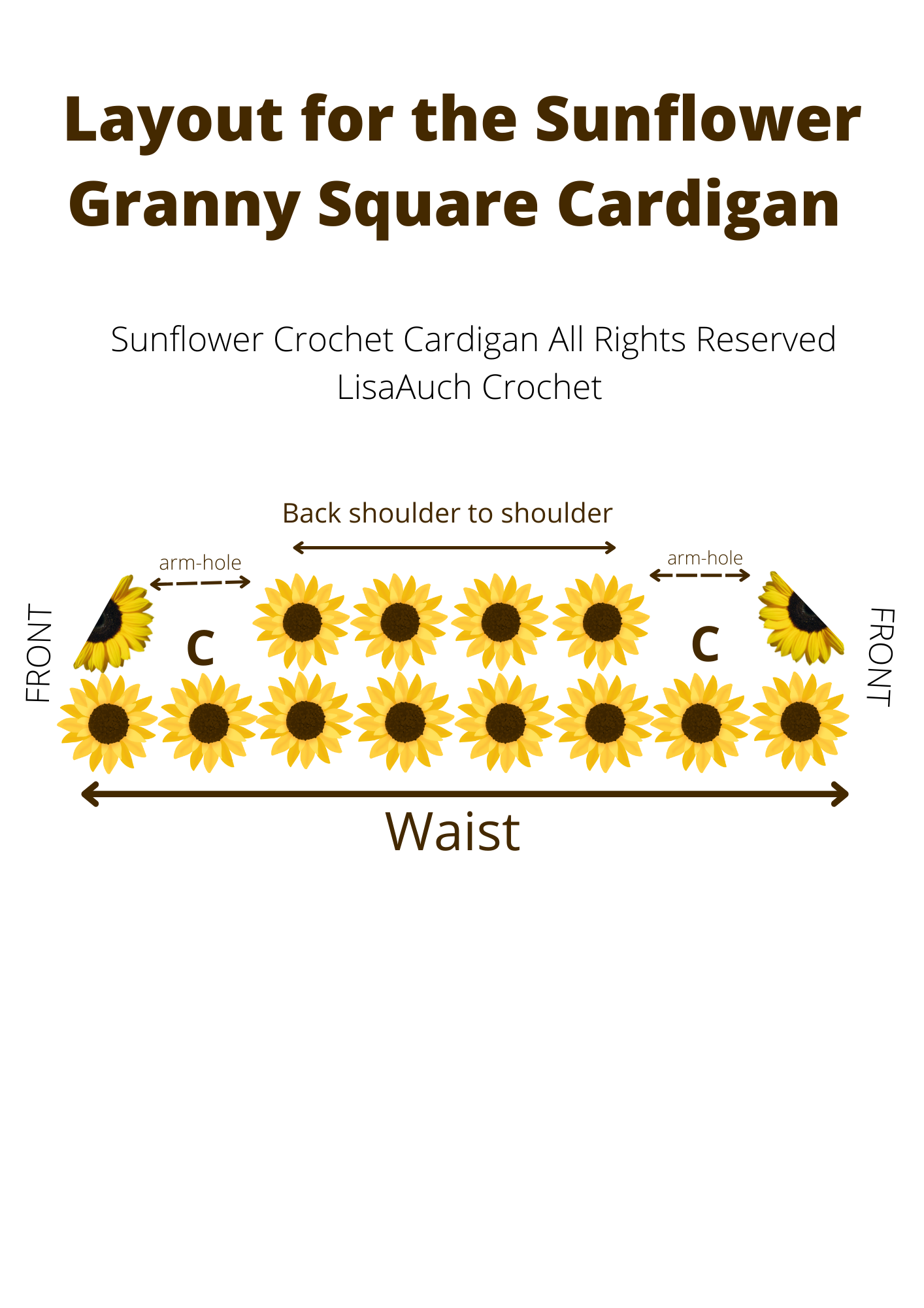 layout for a crochet cardigan made from granny sqaures - sunflower cardigan