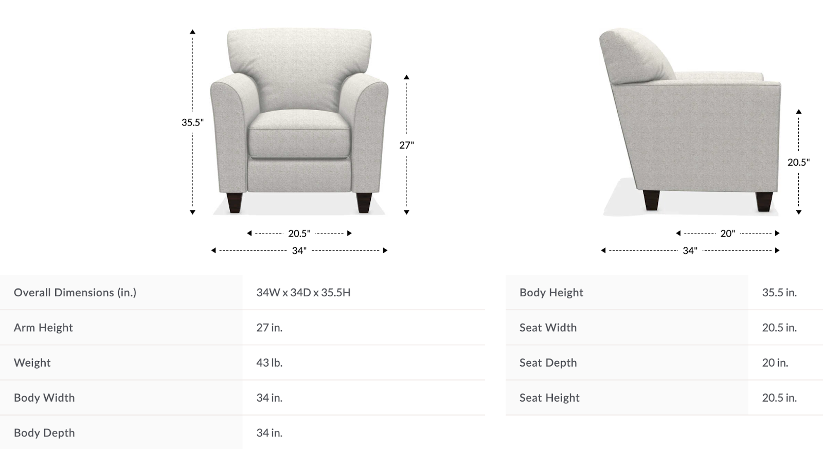 allegra chair dimensions