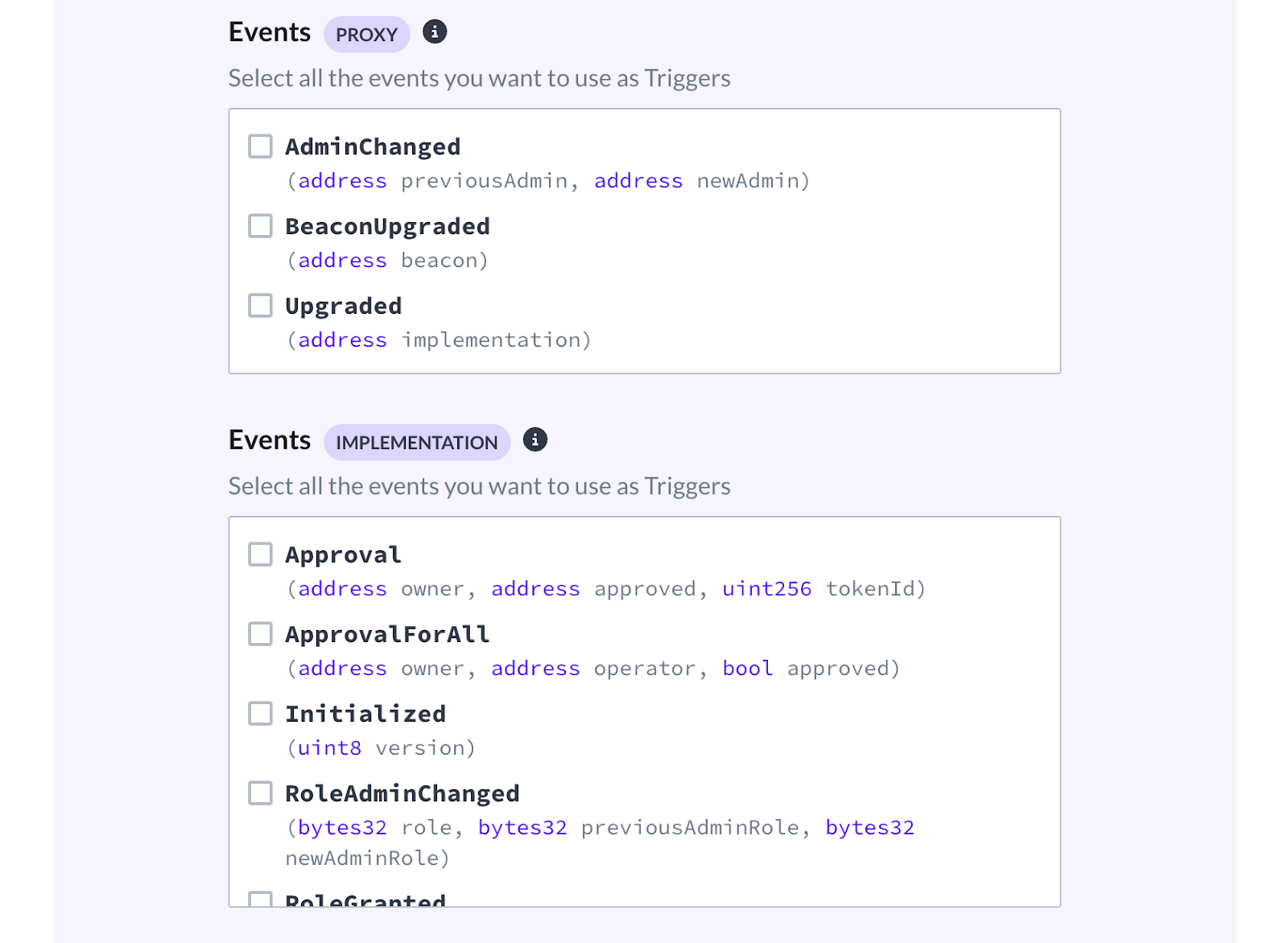 smart contract events and functions