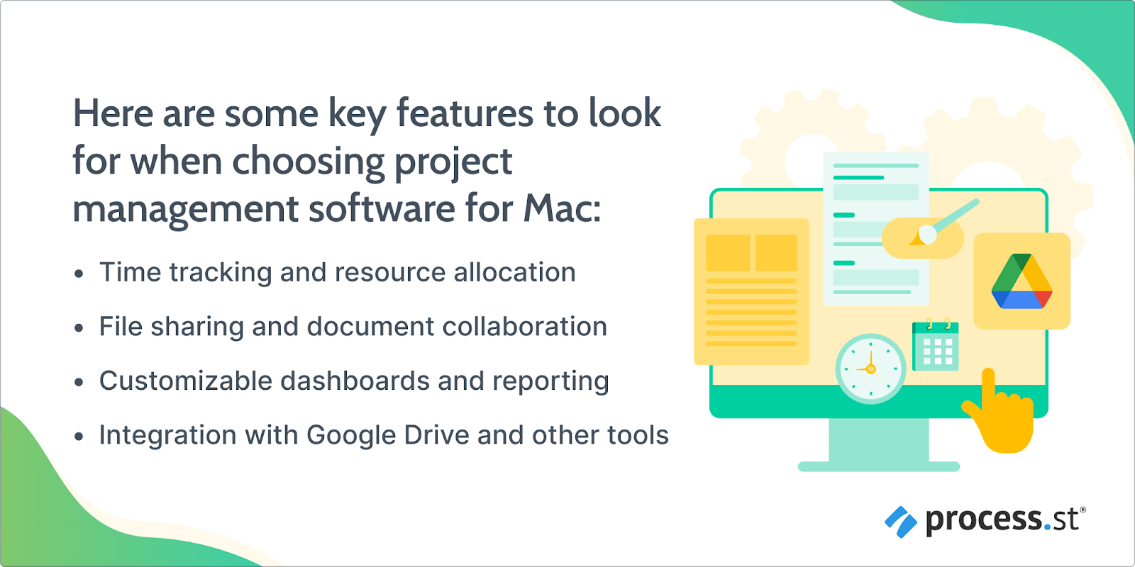 Image showing the key features to look for when selecting project management software for Mac