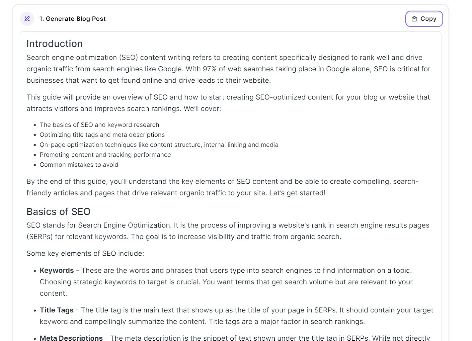 AI generated content in Copy.ai