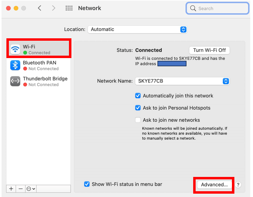 Screenshot Wi-Fi how to enter advanced wi-fi settings on mac