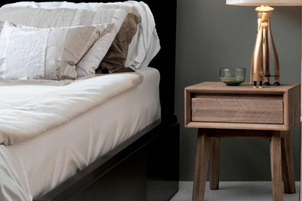 Brown bedside table crafted from solid wood, with 2 drawers and four sturdy legs