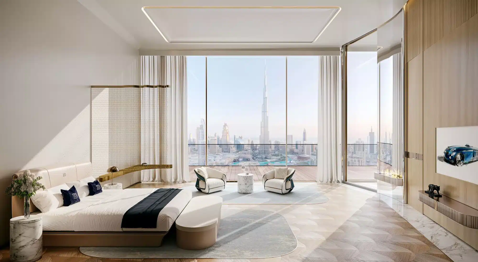 Bedroom interior of the Bugatti Residences 