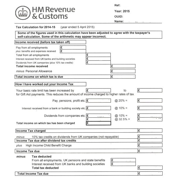 To show users what an SA302 tax form looks like