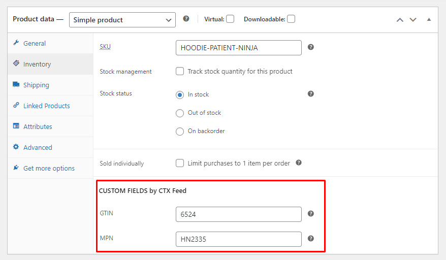 Custom field data