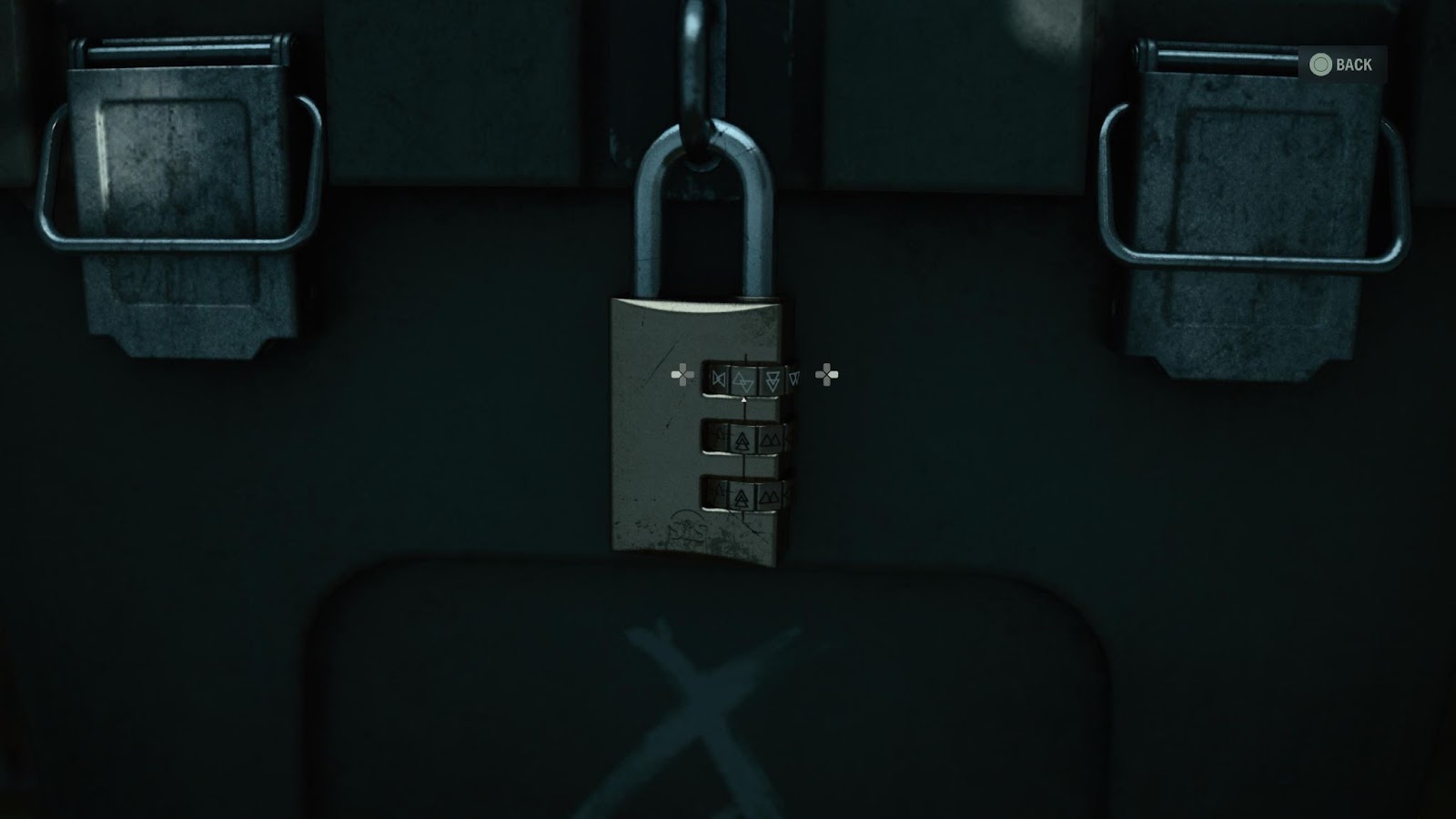 An in game screenshot of the lock for the Cauldron Lake cult house stash box from Alan Wake II. 